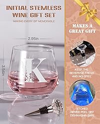 Physkoa Initial Wine Glass Stemless-【Etched