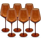 Saludi Original Dark Orange Leaf Wine Glasses, 16.5oz (Set of 6) Stemmed Single Color Rust Terracotta- Great for All Wine Types and Occasions or Gifts - Luxury, Durable, Hand-Blown