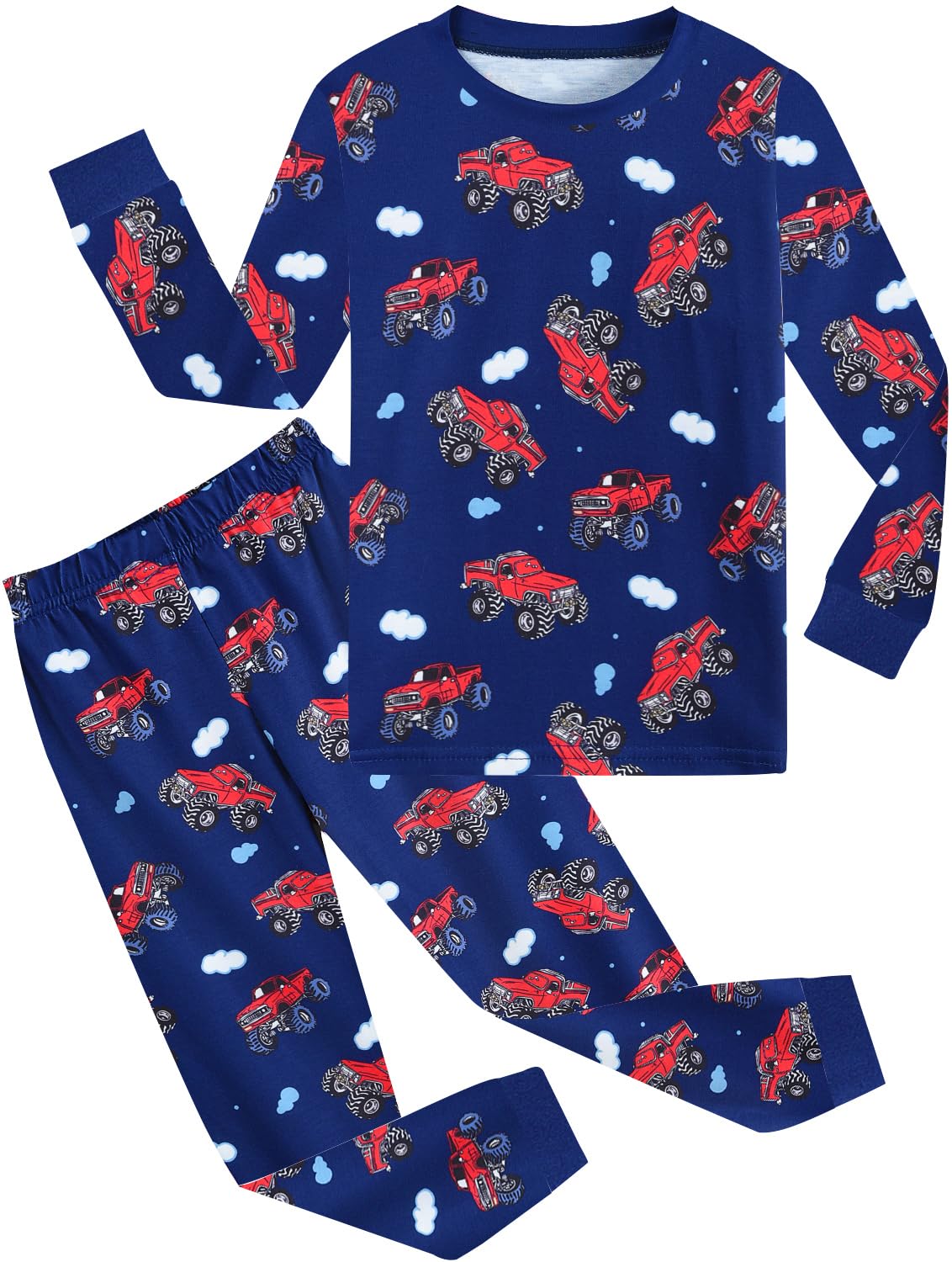 Photo 1 of Boy Pajamas, Monster Truck Kids PJS Fall Pyjamas for Little Toddler Boys Dark Blue Clothes Set 7t