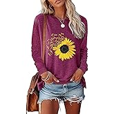 JNIFULI Women's Fall Sunflower T Shirt Cute Graphic Tees Casual Loose Long Sleeve Crew Neck Tunic Tops