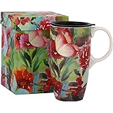 Topadorn Ceramic Coffee Mug 17 oz. Coffee Cup with Color Box and Spill-proof Lid Travel Mug, Butterfly