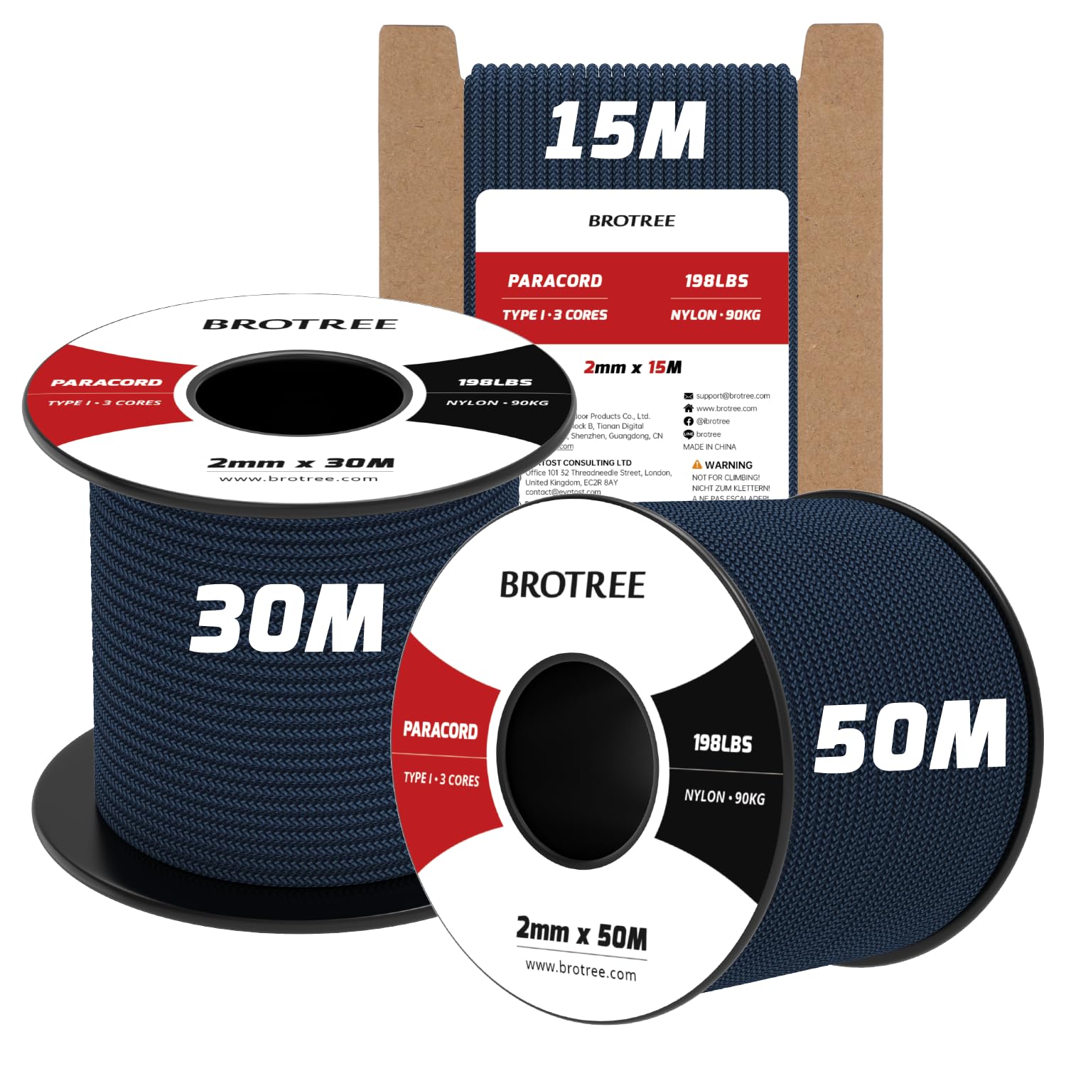 Brotree 2mm Paracord 3 Strands 30M 100% Nylon Rope Parachute Cord for Outdoor, Craft, DIY - 90kg Breaking Load (Navy Blue)