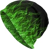 Cool Green Black Fire Beanie Hat Slouchy Cap Warm Cancer Headwear Stretch Knitted Hats For Women Men