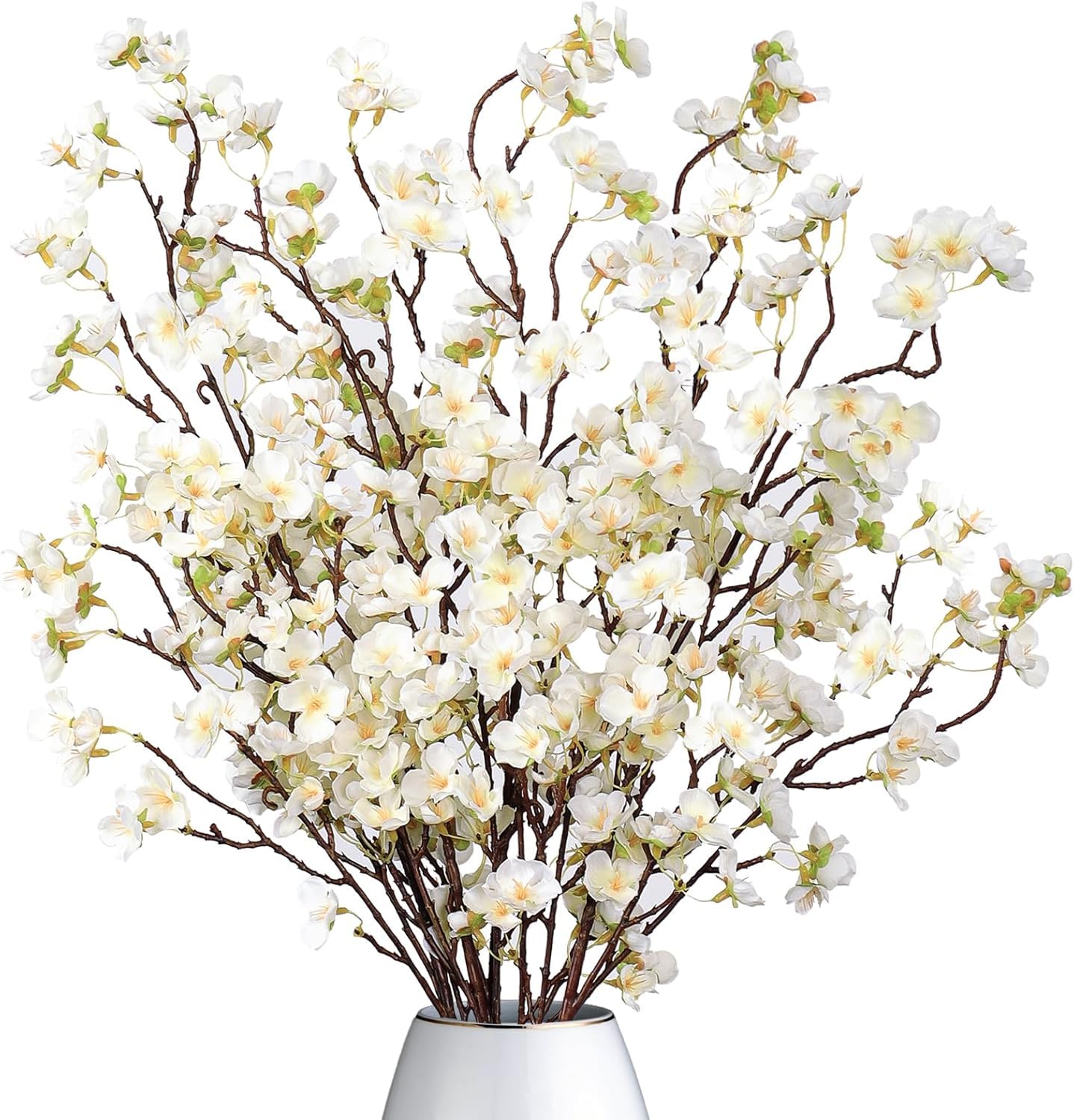 Dremisland 4PCS Artificial Cherry Blossom Branches White Plum Blossom 39.3in Fake Flowers Tree Stems Silk floral Plants Desk Spring Decoration for Wedding Bouquets Party Table Vase