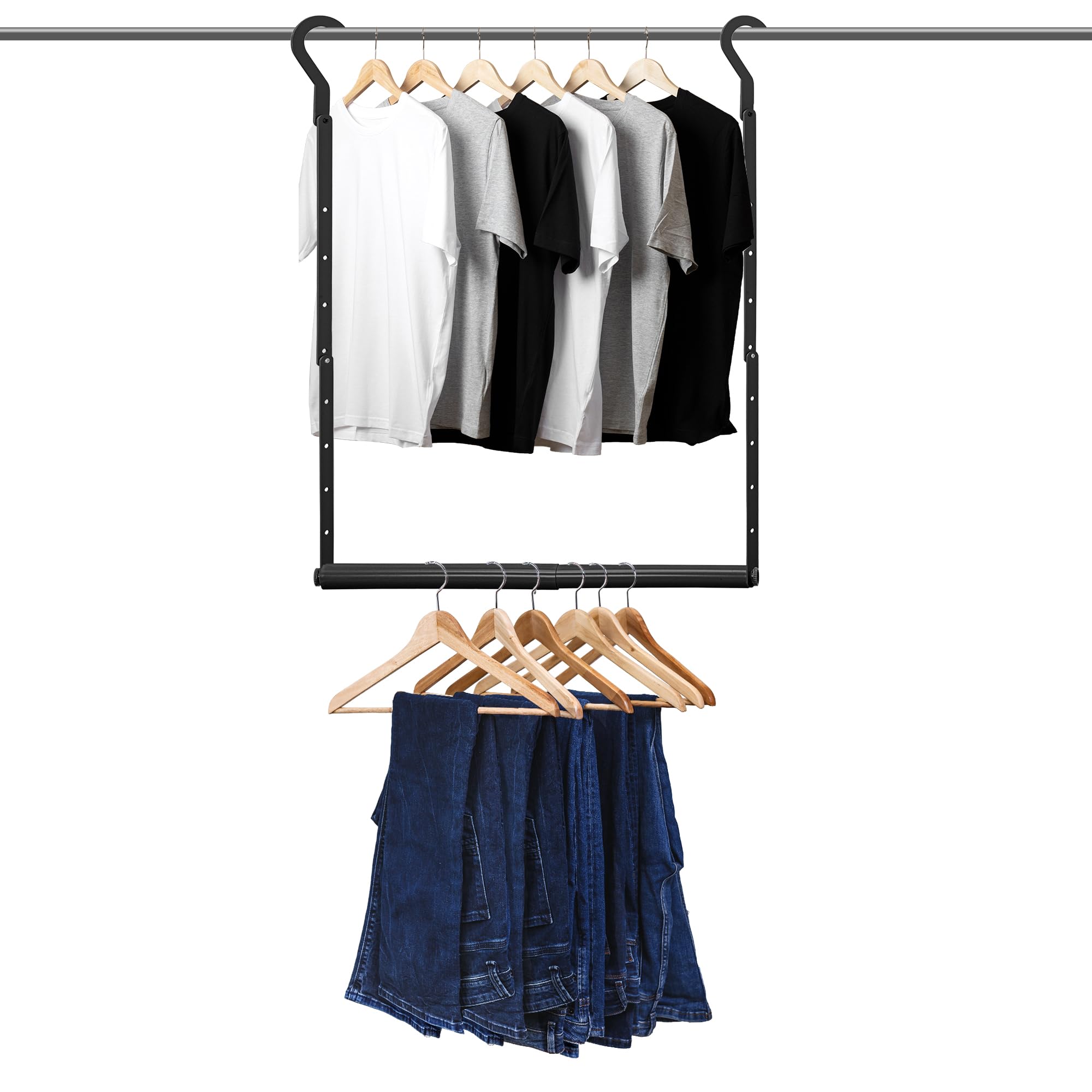 Photo 1 of STORAGEIDEAS Hanging Closet Rod, 18-30In Heavy Duty Adjustable Width and Up to 38In Height Adjustable Closet Rod Extender, Double Closet Rod Hanging Bar, Space-Saving Tension Hanging Organizer, 1 Pack