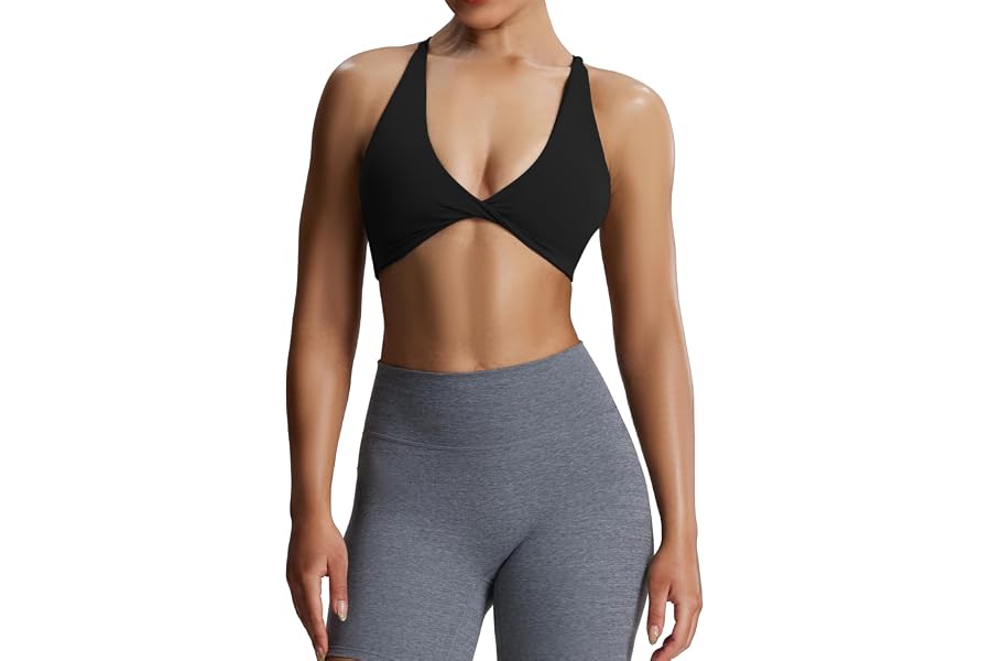 Aoxjox Metamorph Sienna Twist Sports Bra | chic front twist, sexy cross back,women's workout fitness yoga crop tank, 4-way stretch, gym essential