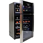 Koolatron 29 Bottle Wine Fridge Dual Zone Wine Cooler Cabinet with Glass Door Beverage Can Refrigerator Ideal for Red White &