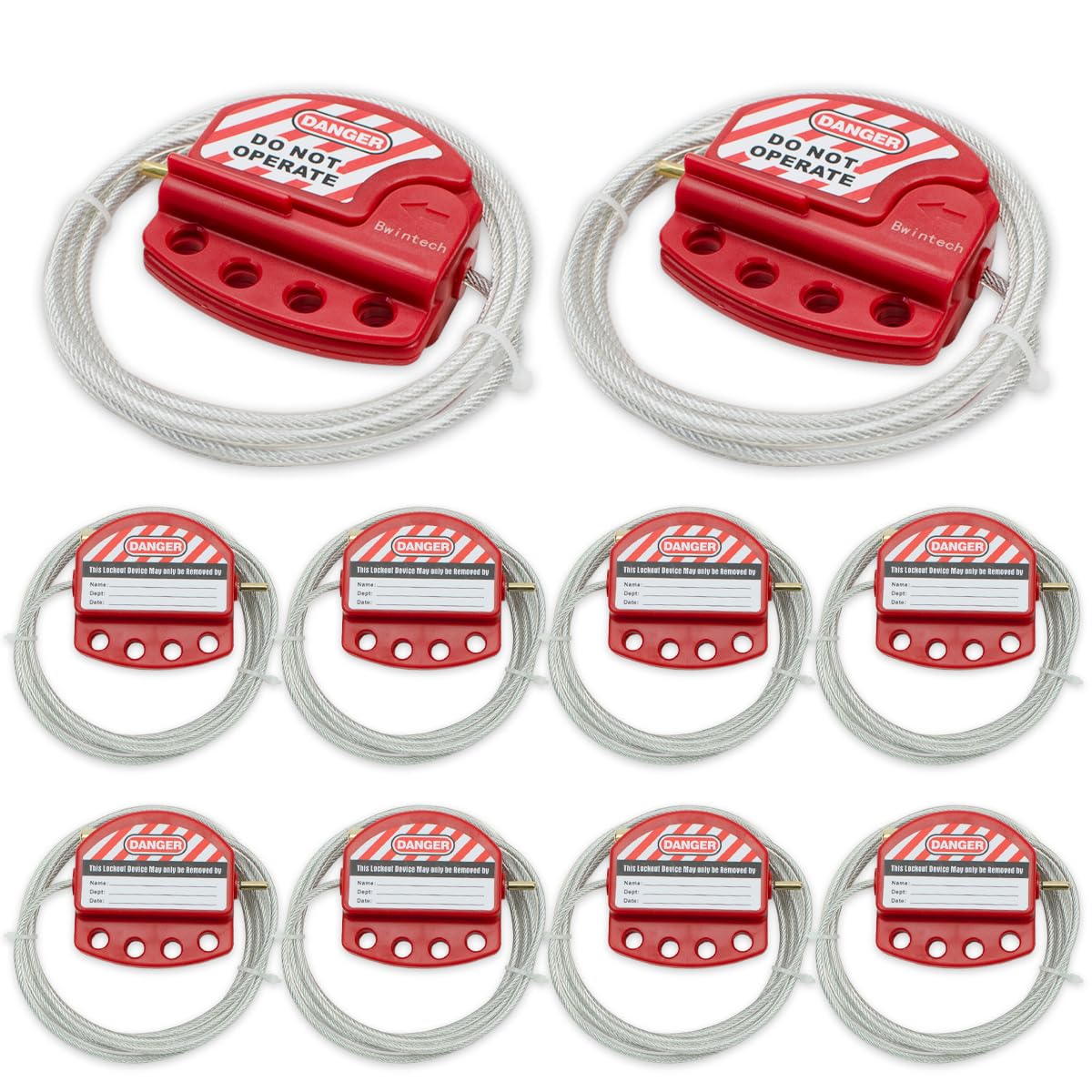 Bwintech 10 Pcs Red Adjustable Lockout Tagout Steel Cable for tagout Lock Applications, Work with Safety Padlocks