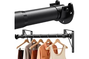 Supforce Closet Rods for Hanging Clothes with Triangular Brackets, 17 to 69 Inches Stepless Adjustable Closet Rod, 1.3 Inch Heavy Duty Closet Rod for Closet Wardrobe Laundry RV (Without Board/Black)