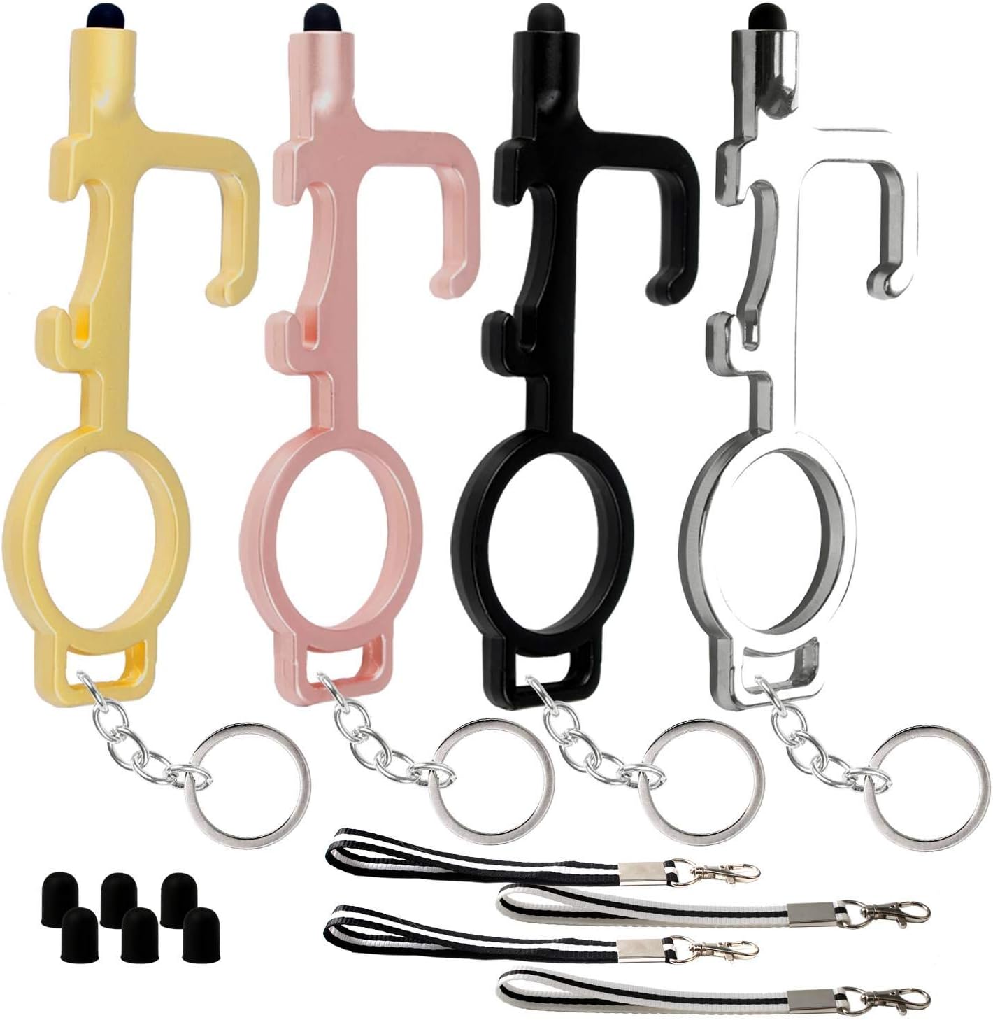 Safety Keychain Opener Door Touch No Opener Door Touchless 4pcs Bihrtc No Keypad Elevator Handles Screen Atm For Straps Wrist With Keychain Edc Stylus Pusher Button Tool Opener Door Touch Multitools Brand