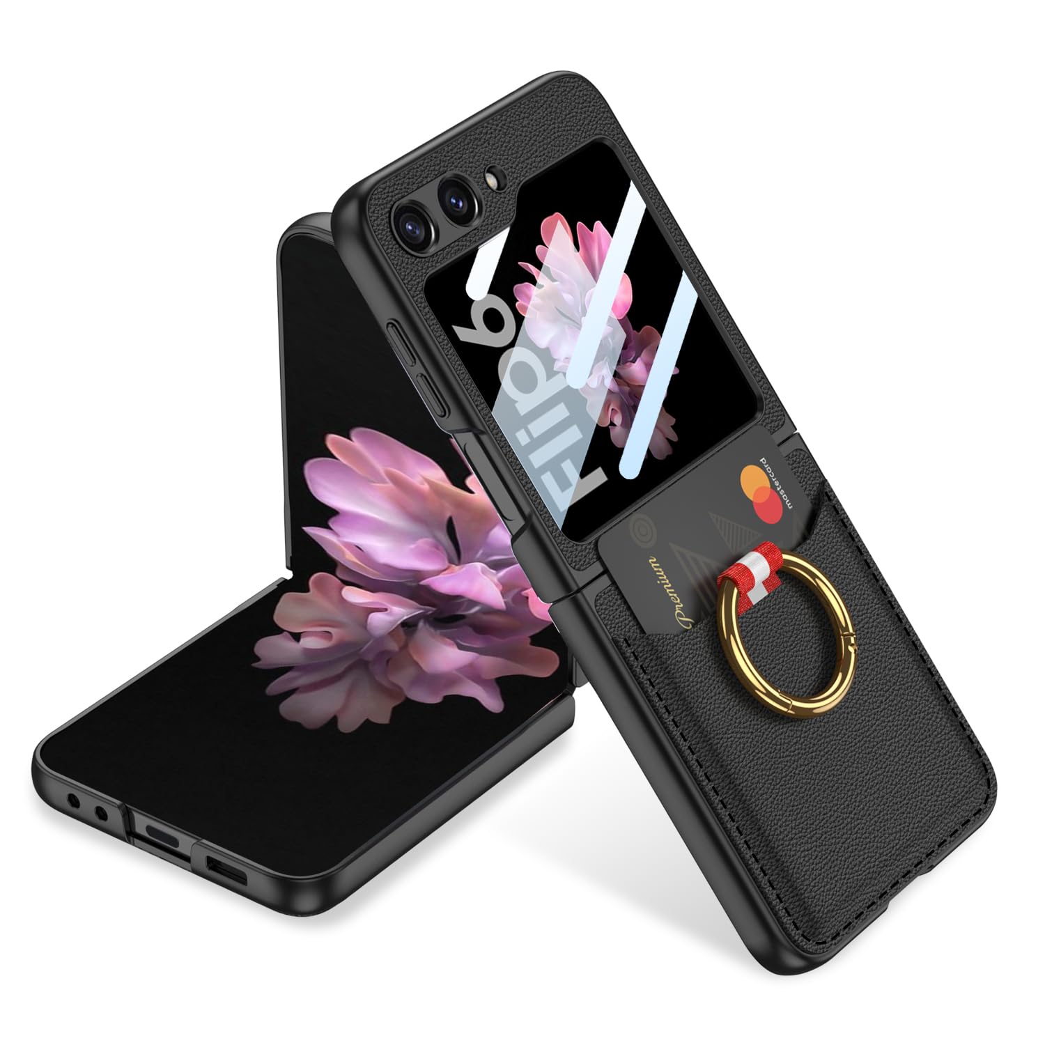 Photo 1 of MOAITO for Samsung Galaxy Z Flip 6 Case with Wrist Band Ring, Ultra Thin Hard PC Back 9H Glass Camera Lens Protector Shockproof Cover (Black)