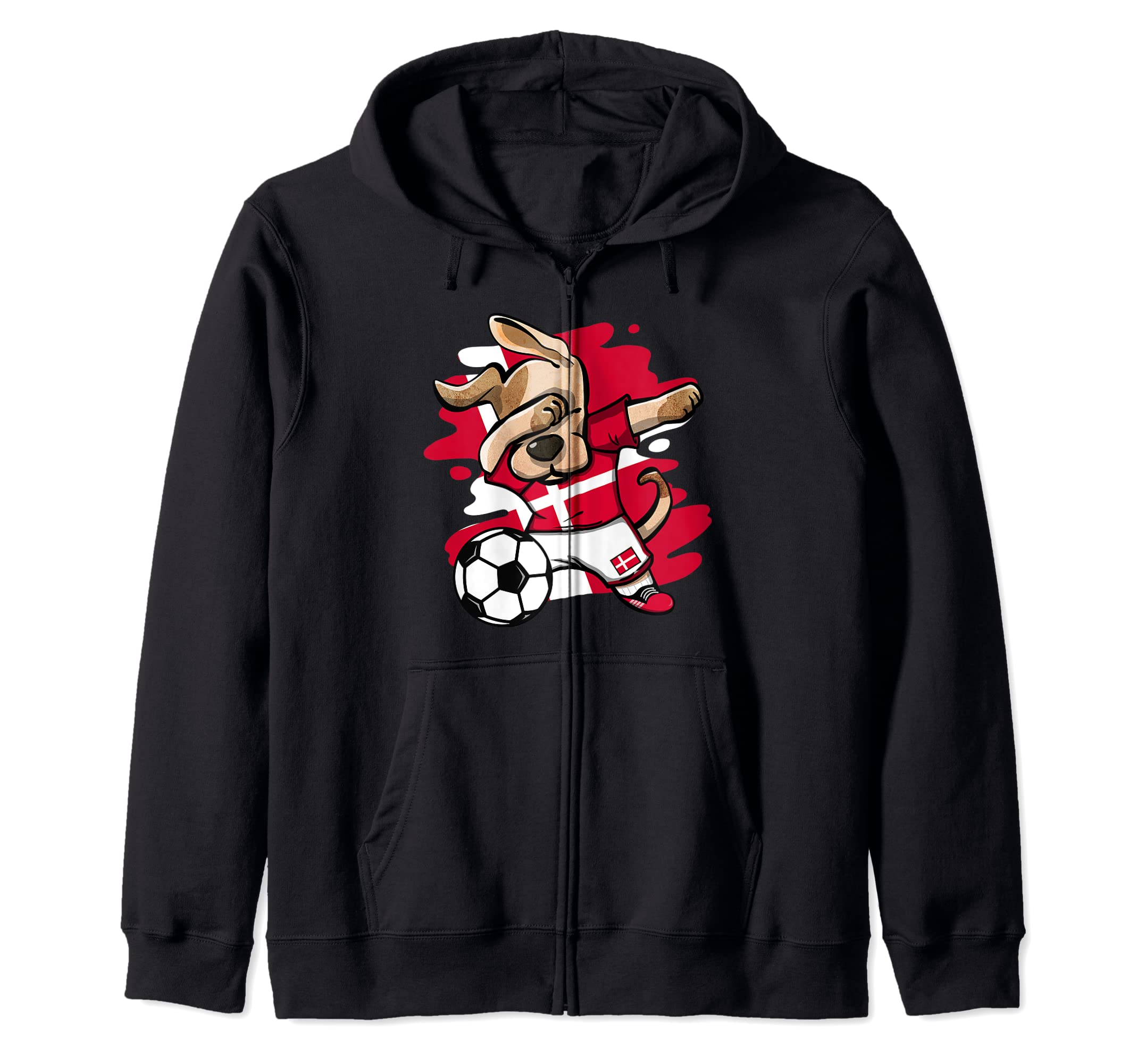 Dabbing Dog Denmark Soccer Fans Jersey Danish Flag Football Zip Hoodie