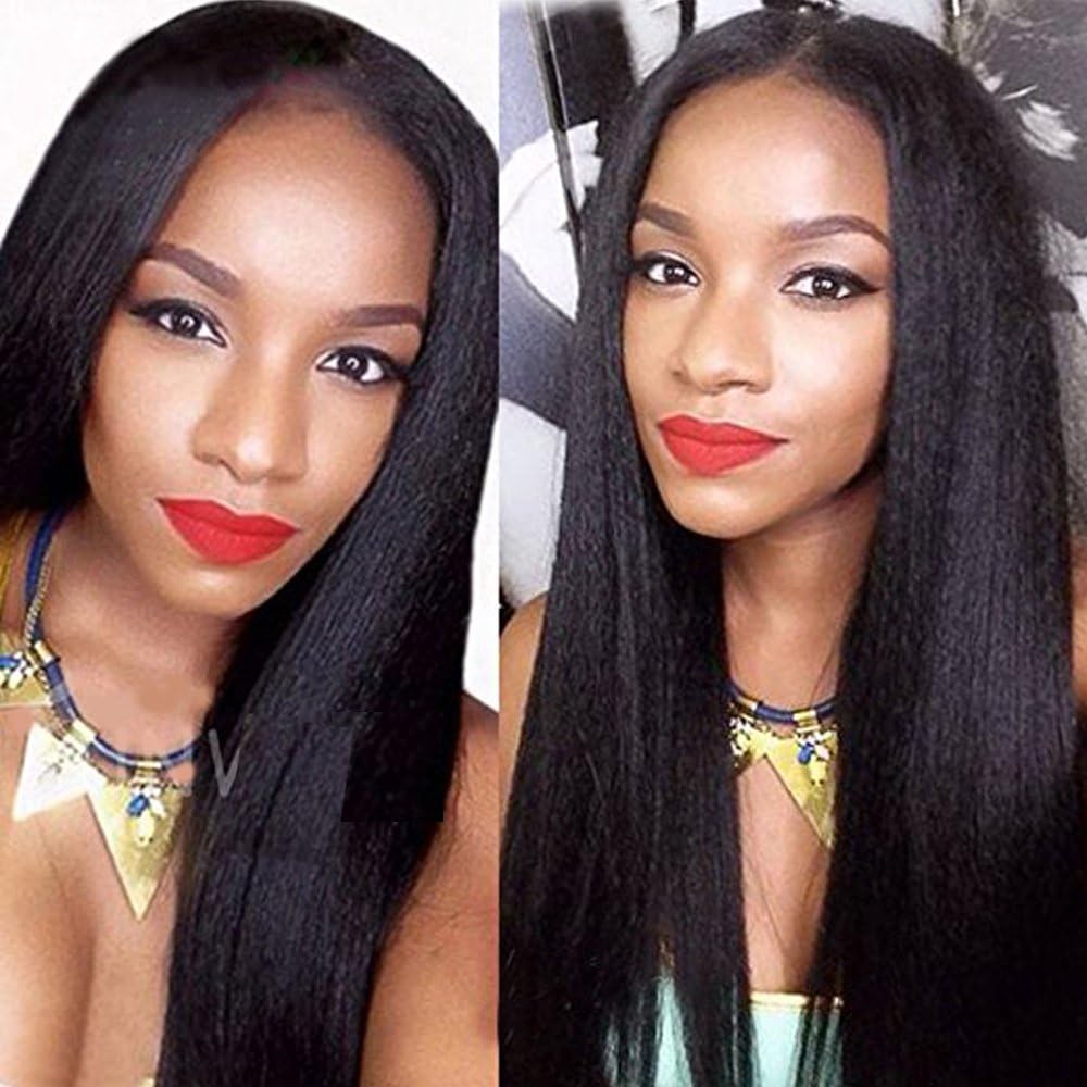 8A Unprocessed Brazilian Remy Virgin Hair 100% Real Human Hair Italian Yaki Glueless Lace Front Wigs for Black Women with Pre Plucked Hairline 130% Density