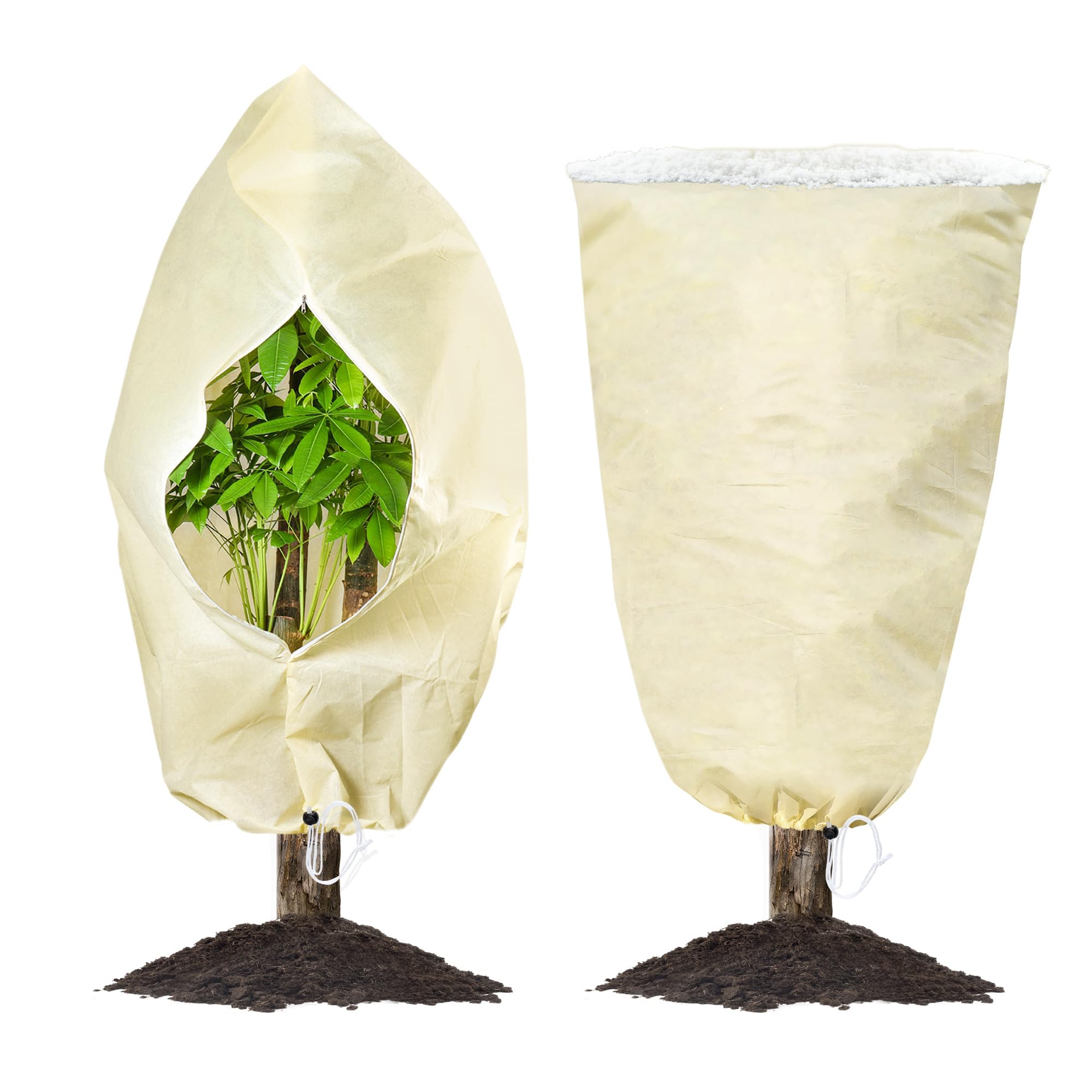 Ttdesefu 2 Packs Plant Covers Freeze Protection Large Tree Covers Frost Protection Blankets for Plants, Reusable Shrub Jakets Covers for Winter, with Drawstring(80 * 100cm)