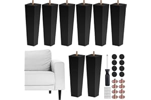 TURSTIN Set of 8 Furniture Legs 8 Inch Square Solid Wood Couch Legs Replacement Sofa Legs Mid Century Furniture Feet for Armchair Bed Dresser Cabinet Include Installation Hardware, Black