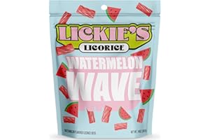 Lickies Licorice Watermelon Licorice Bites | Gourmet Licorice Candy Twists | Vintage Licorice | Vegan, Certified Kosher, Low Fat | 14 Ounces - Reseable Bag