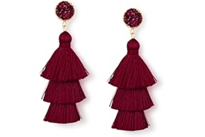 Me&Hz Colorful Layered Tassel Earrings Bohemian Statement Tiered Tassel Big Dangle Drop Earrings for Women Druzy Studs Christmas Mother's Day Gift