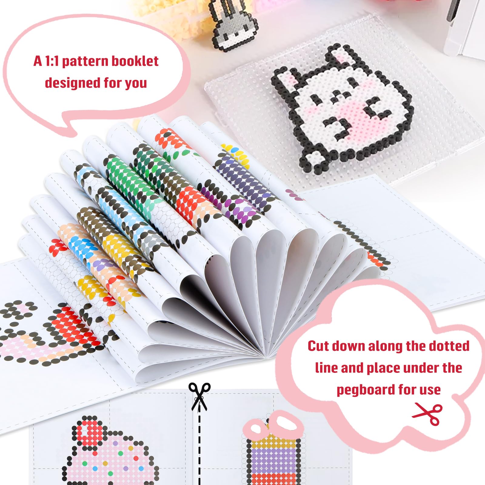 QUEFE 5200pcs Fuse Beads Kit for Boys and Girls, 24 Colors 5mm Melting Beads Set Including Pegboards, Ironing Paper, Tweezers, Colorful Hooks for Birthday and Christmas Gift