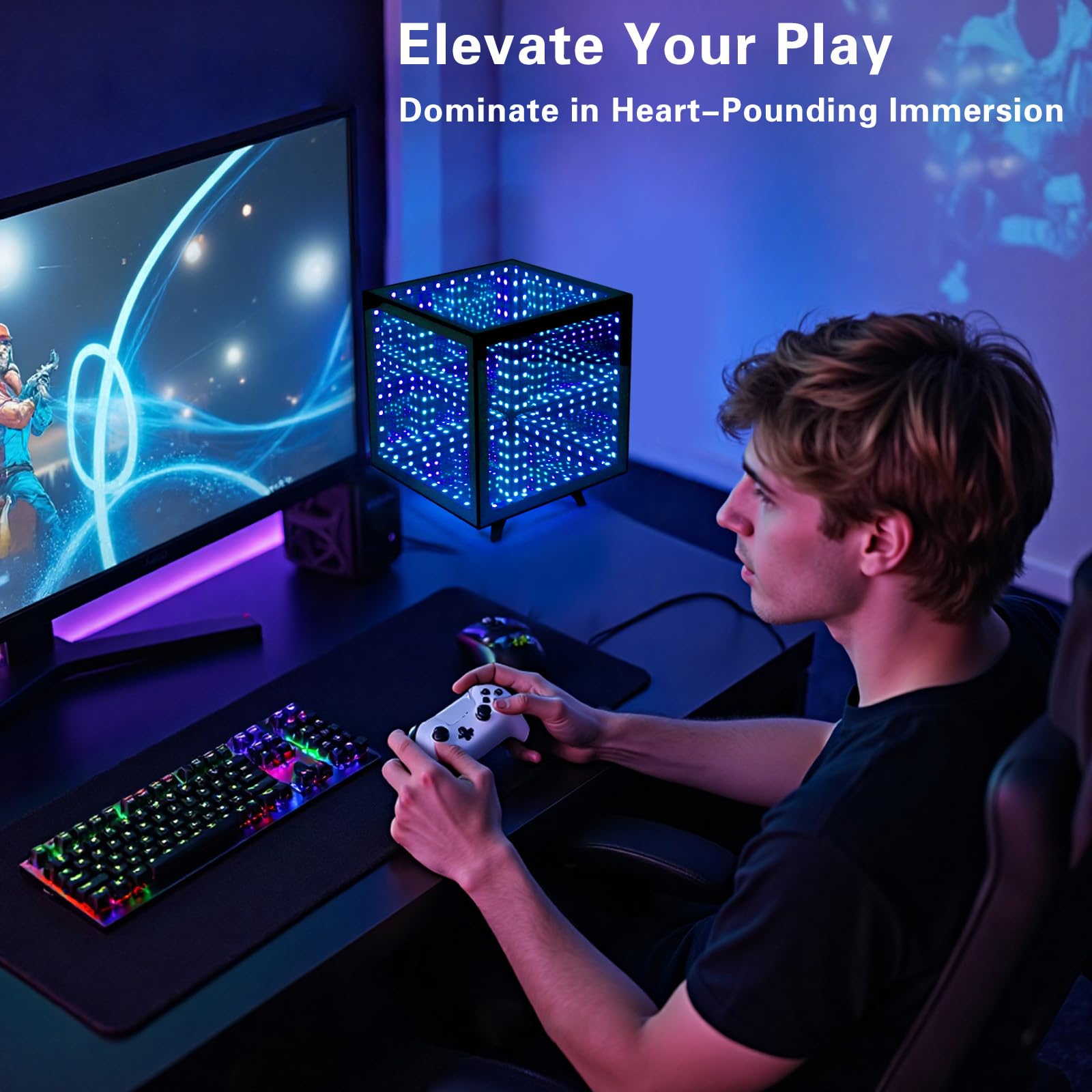 Bixobag RGB Infinity Hyper Cube Light with APP Control - Smart Infinity Mirror Night Light, 16M Colors Music Sync, Gaming Room Decor, Mood Lighting for Bedroom Desk and Party (7 Inches)