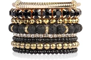RIAH FASHION Multi Color Stretch Beaded Stackable Bracelets - Layering Bead Strand Statement Wrap Bangles