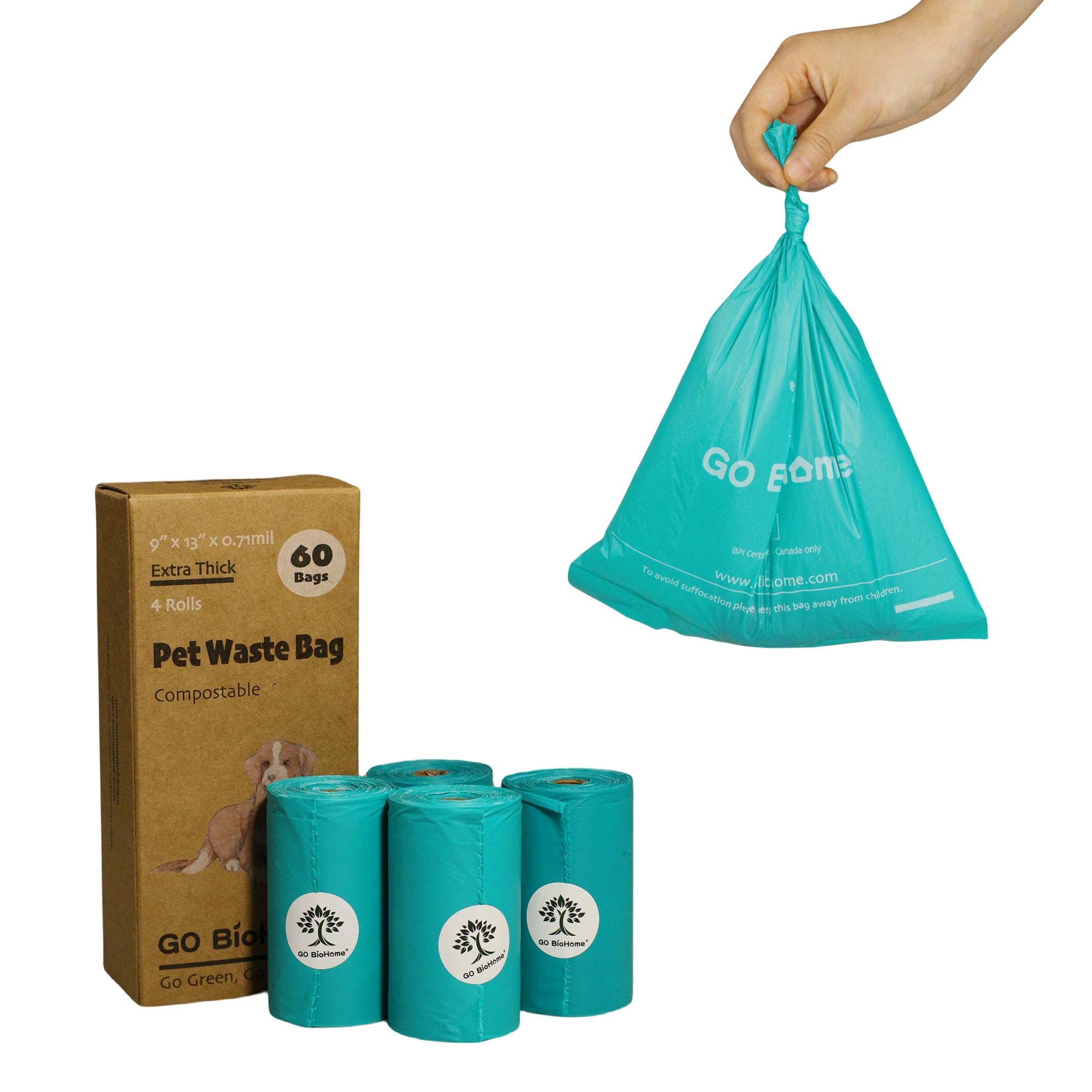 Photo 1 of Poop Bags | 4 Rolls/60 Count, Cornstarch Based | Extra Thicker, Leak Proof, Unscented | ASTM D6400 BPI Certified ? Green?