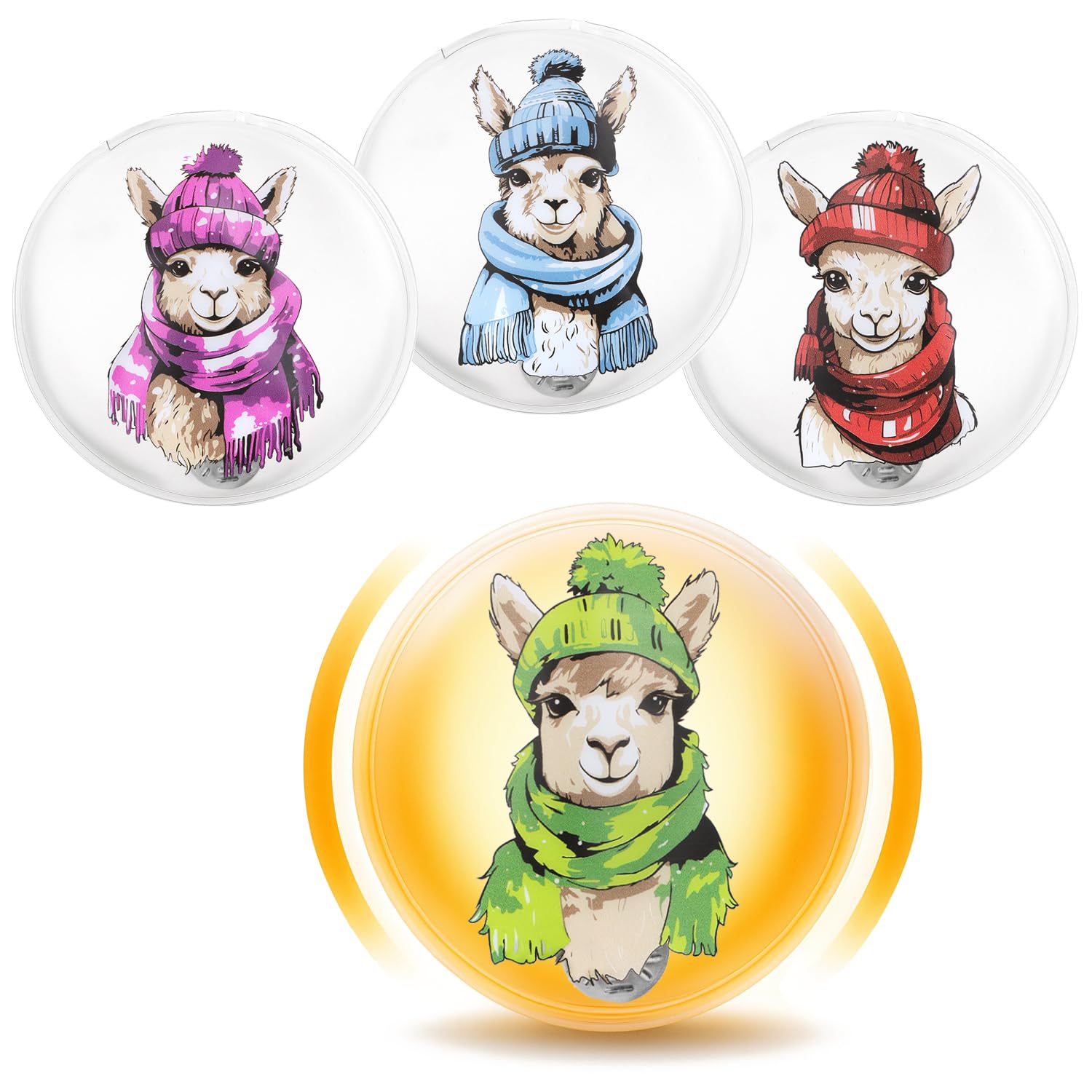 COM-FOUR® 4x reusable pocket warmers - hand warmers with llama motif - heat pad for cold days and for on the go - heat kink cushion (04 pieces -Lama colored)