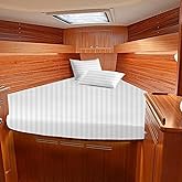 1 Piece - 800TC 100% Egyptian Cotton Universal V Berth The Best Boat V Berth Bedding Fits mattresses up to 6” Depth - Great Gift for Boaters! (White Stripe)