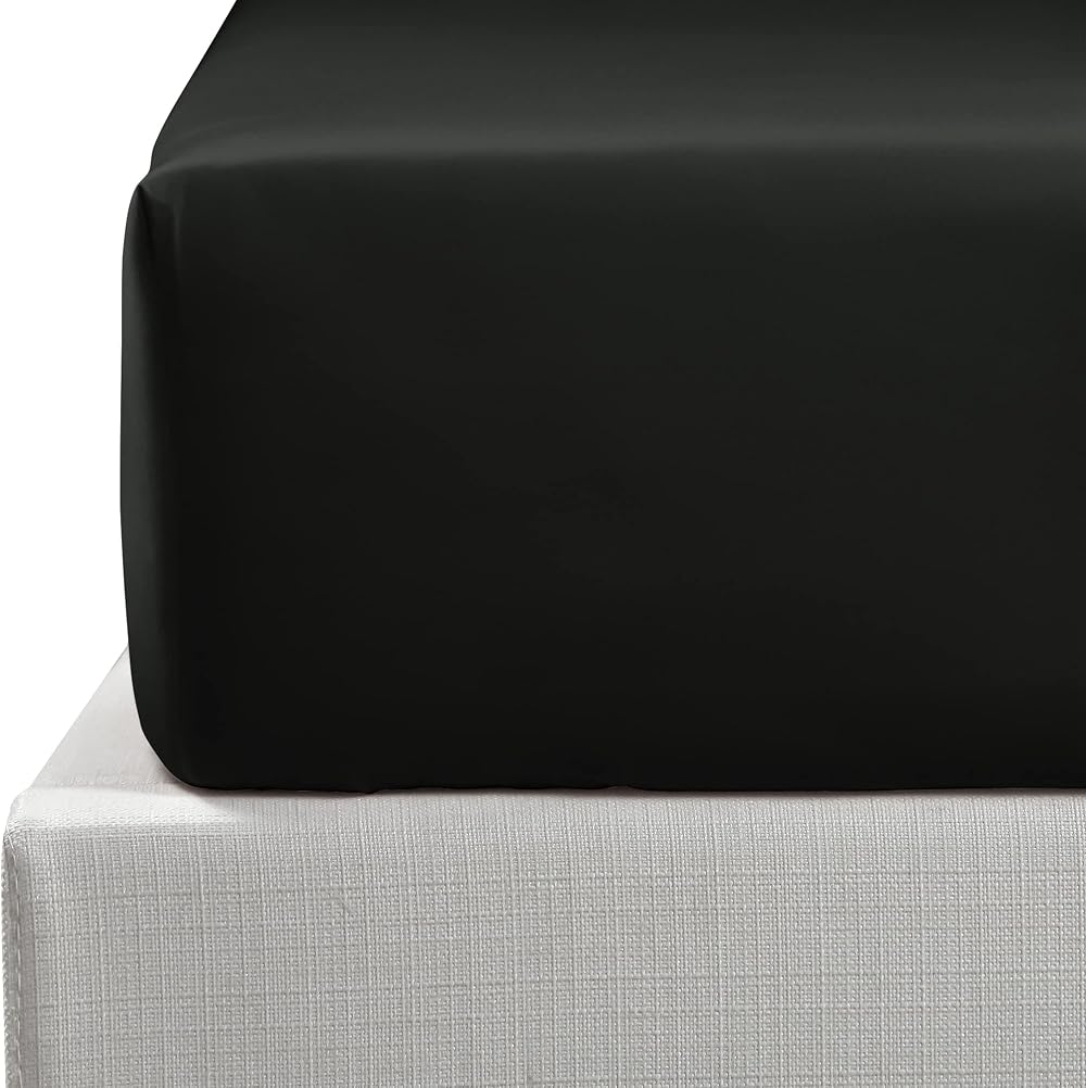 NTBAY 100% Egyptian Cotton King Fitted Sheet 500 Thread Count Black