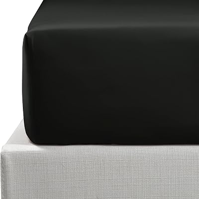 NTBAY 500 Thread Count Egyptian Cotton Fitted Sheet 135x190 Deep Pocket Black
