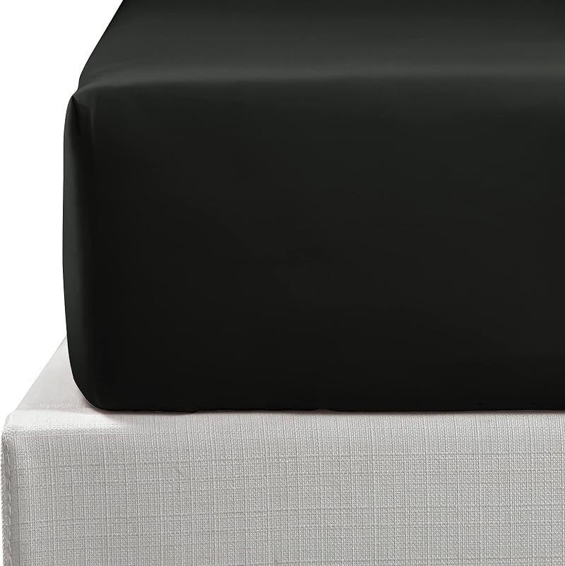 NTBAY 100% Egyptian Cotton King Fitted Sheet 500 Thread Count Black