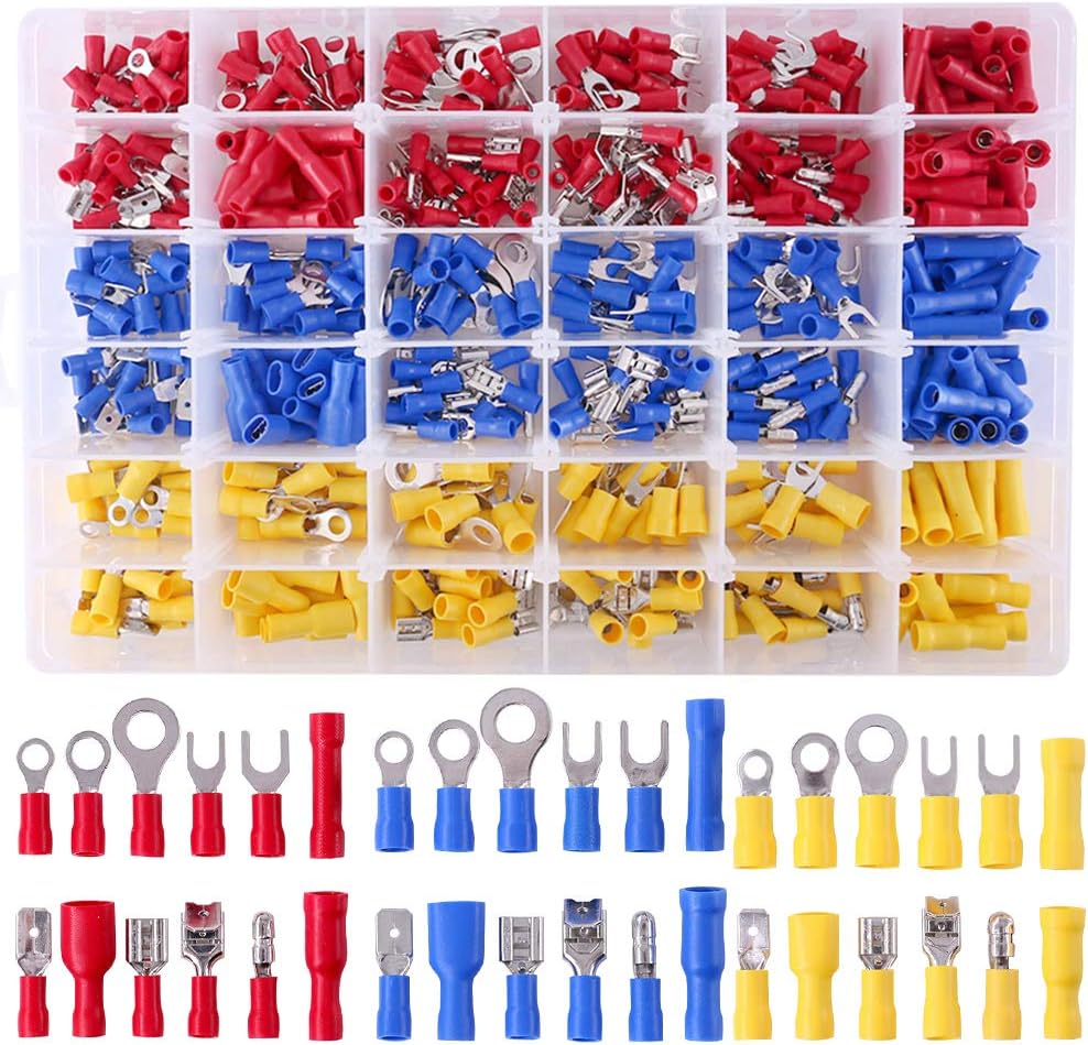 GLARKS 540pcs Insulated Crimp Terminals Kit Butt Bullet Spade Ring Connectors
