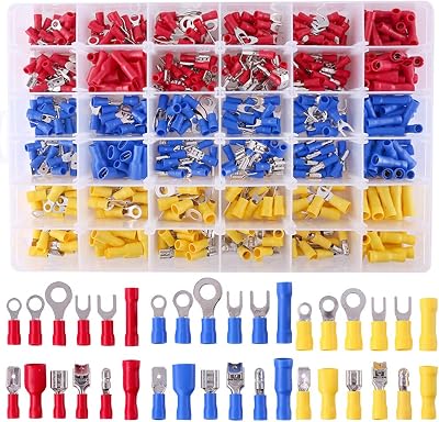 GLARKS 540pcs Insulated Crimp Terminals Kit Butt Bullet Spade Ring Connectors