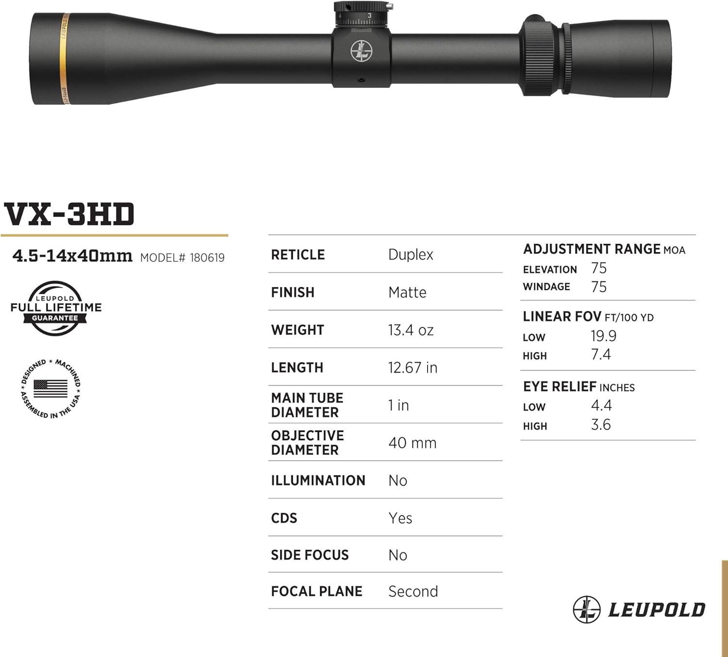 Amazon Com Leupold Vx 3hd 4 5 14x40 1 Inch Riflescope Sports Outdoors