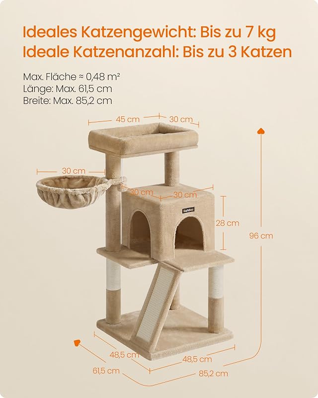 Kratzbaum, 96 cm hoch, mit großer Plattform, Katzenhöhle