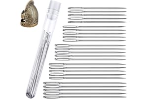 25 Pcs Large Eye Sewing Needles, 5 Sizes Embroidery Needles with Finger Protector Thimble, Handmade Stitching Needles Darning