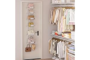 Aokitsink Hanging Purse Handbag Organizer Rack with Name Plate, Over The Door Detachable Bag Storage Rack - Can Use As 1/2 Part, Wall Mounted Adjustable Bag Rack with Stickers & Tapes, White