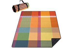 Cuslnox Picnic Blankets Waterproof Foldable Extra Large,80"x 60" Outdoor Beach Blanket Sandproof,3-Layer Lightweight Handy Mat Tote Picnic Camping Rugs for Outside Your Rv(Colorful Checkered)