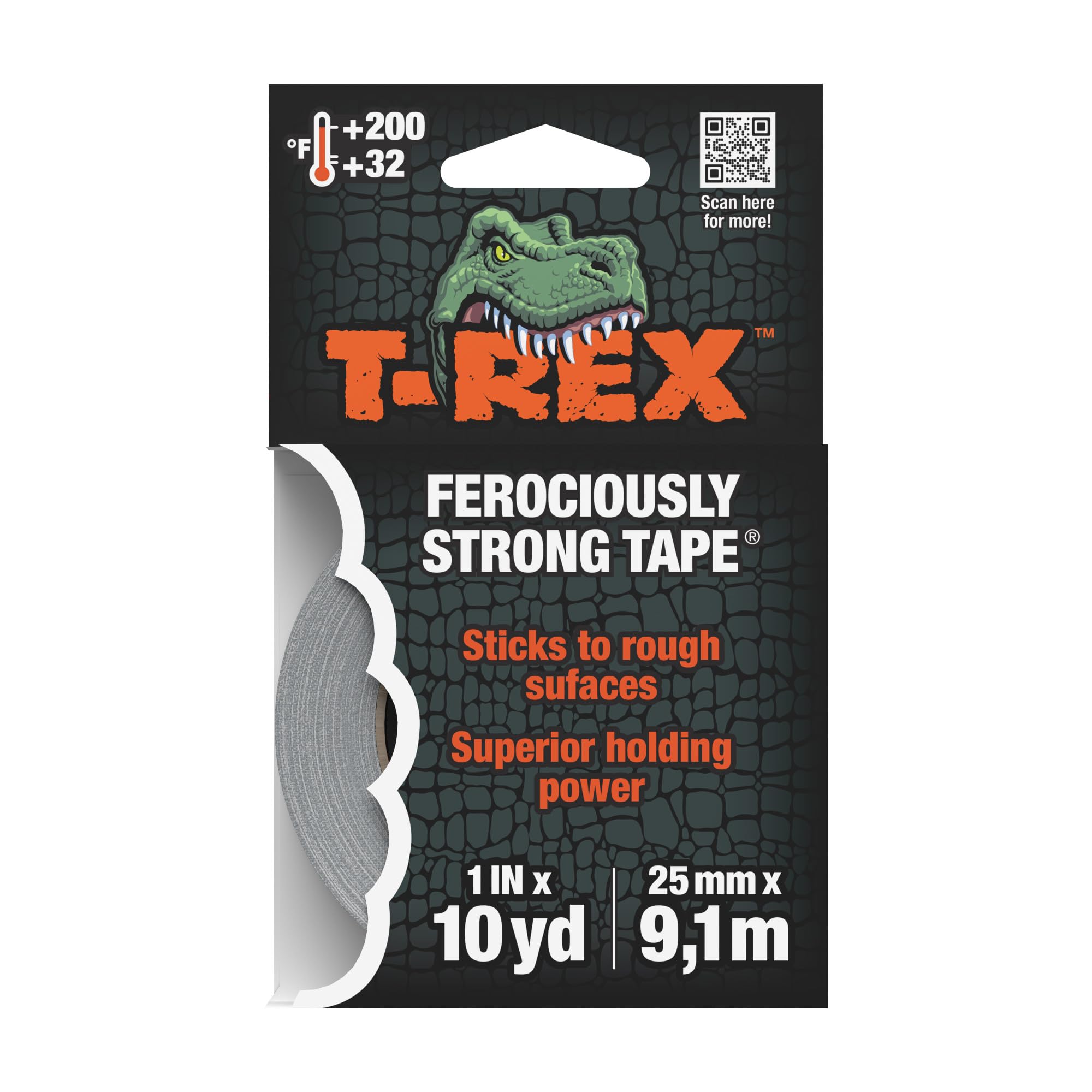 T-REX Tape Ferociously Strong Waterproof Graphite Grey Tape, 25mm x 9.14m, Pack of 9