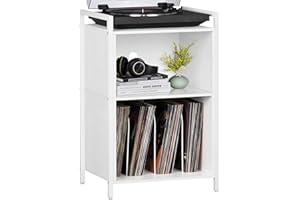 YAHARBO Turntable Stand, Record Player Stand, 3-Shelf White Vinyl Record Holder with Storage, Vintage Record Stand Holds Up to 180 Albums, Record Table with Handle for Living Room, Bedroom
