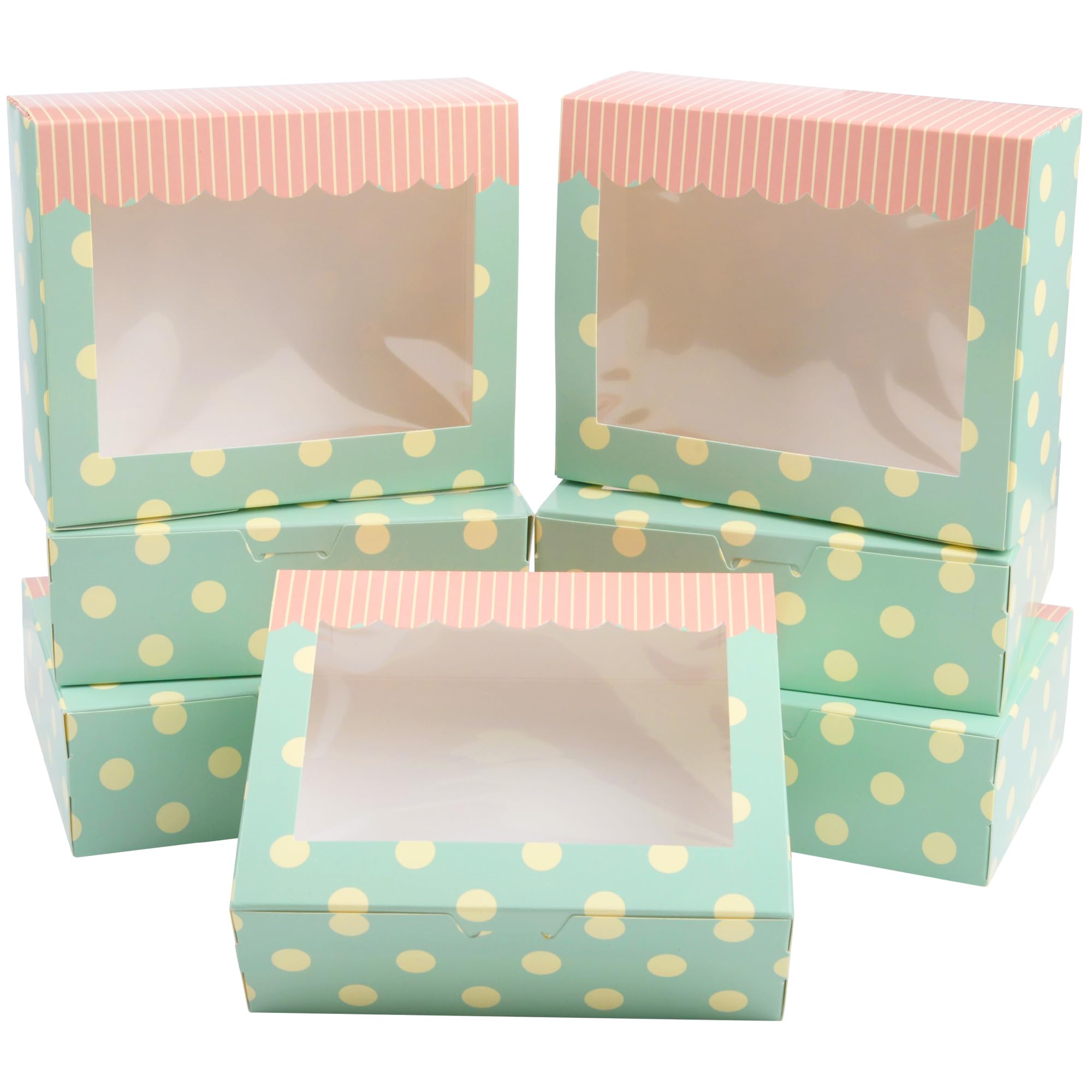 KEYIDO 12 Pack Candy Sweet Boxes with Window 6”×5”×2” Disposable Paper Treat Packing Gift Box Christmas Pastry Cookies Muffins Pies Brownie Boxes