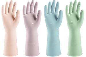 Thxtoms 4 Pairs Reusable Rubber Cleaning Gloves for Women,Reusable Dishwashing Gloves for Kitchen, Hot Water Resistent 40℃