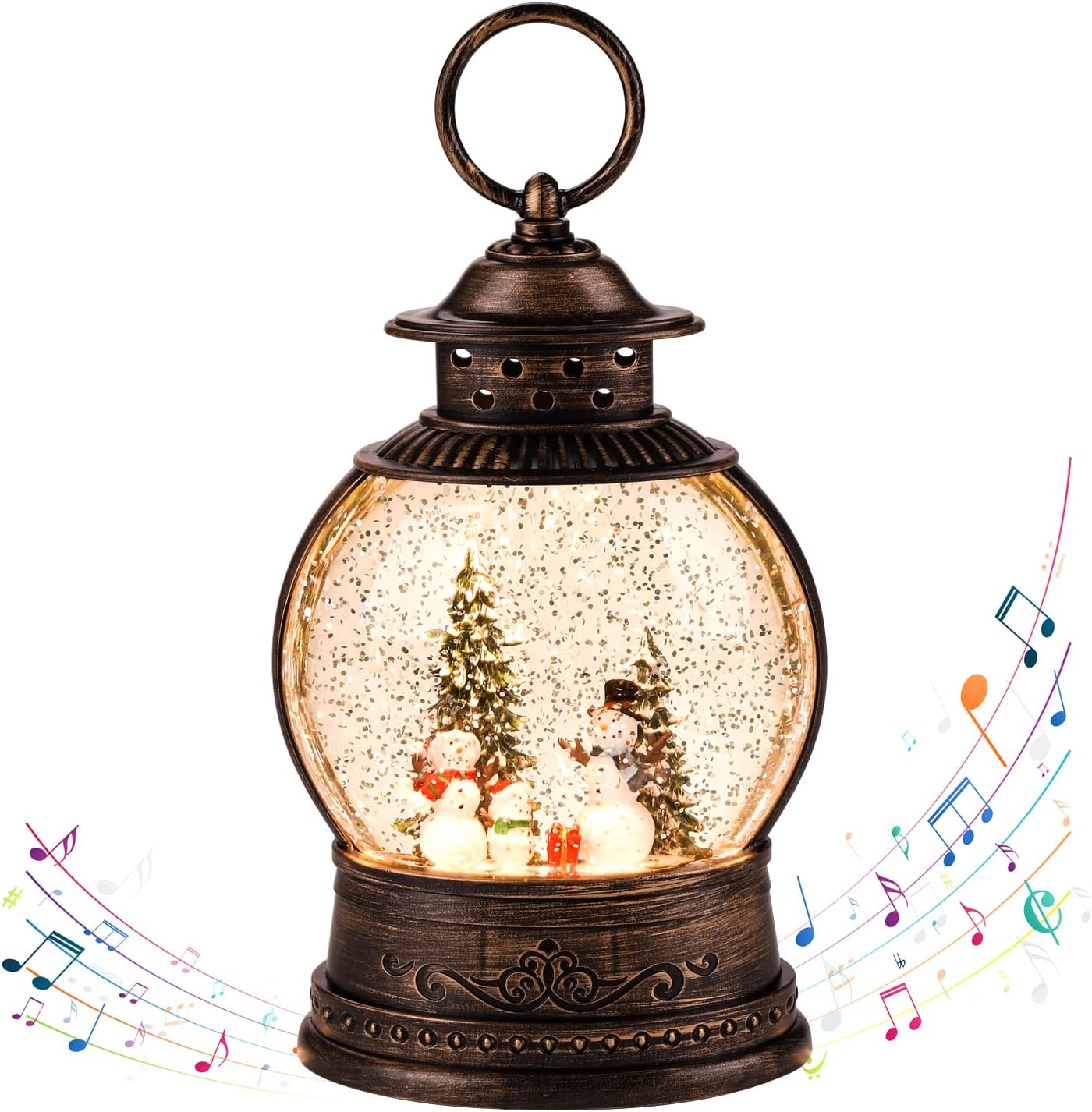 Snow Globes - Christmas Decorations, Christmas Lantern Snow Globe, Musical Snow Globe Water Lantern with Music and Santa Claus，Rotating Flashing Lanterns, Snowman Glitter Lantern