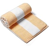 CLOWOOD Plush Oversized Beach Towel - Cotton 40 x 70 Inch Large Thick Orange Striped Cabana Pool Swimming Towel