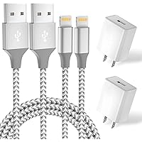 iPhone Charger,2Pack 6FT MFi Certified Lightning Cable Data Sync Charging Cords with 2Pack USB Wall Charger Travel Plug…