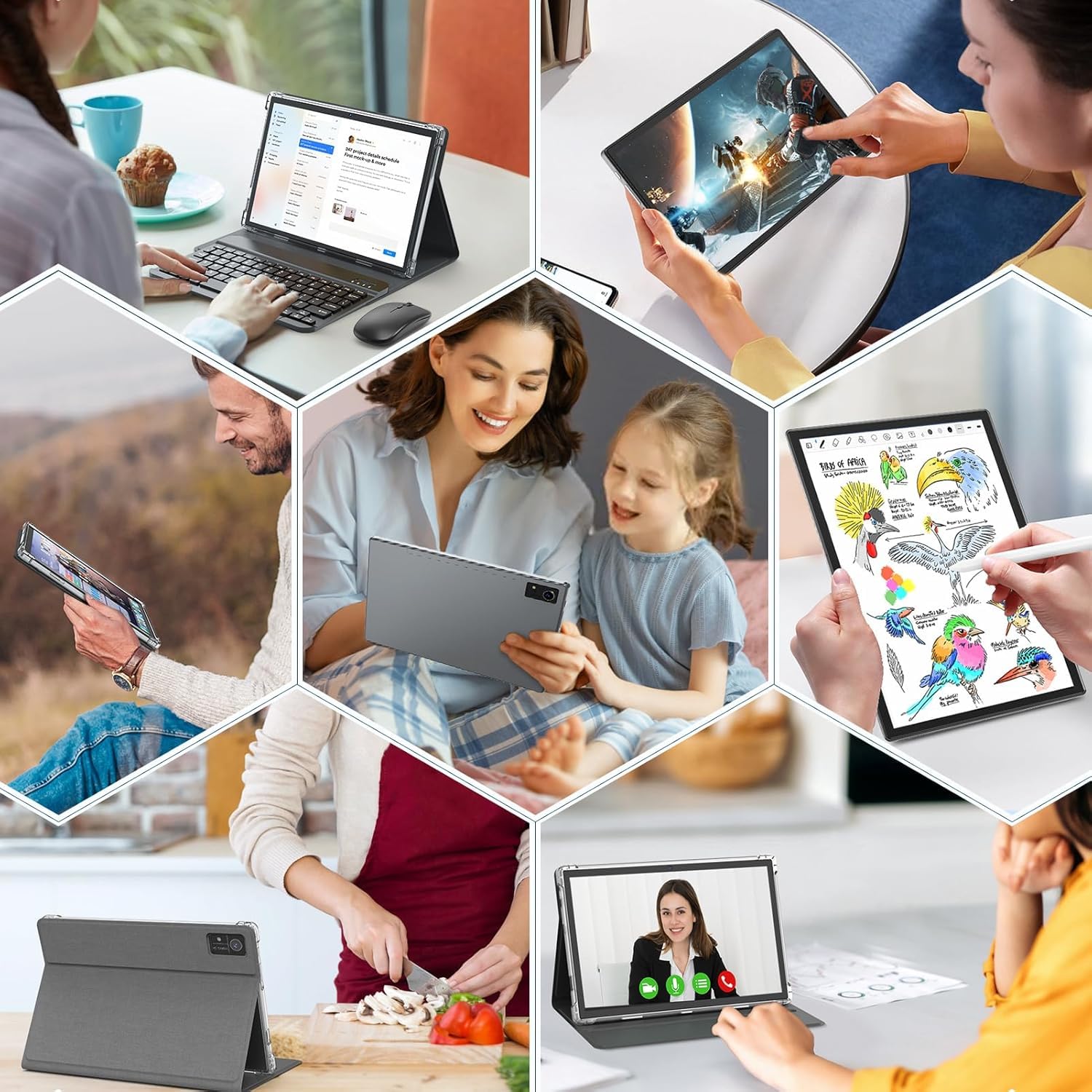 YOBANSE Android 14 Tablet with Keyboard - 10 inch Tablet, 12GB RAM, 128GB ROM (1TB Expand), 5G/2.4G WiFi, 8000mAh, BT 5.0, GMS Certified, with Mouse, Case, Stylus, Support Split Screen