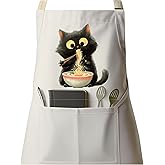 QSLEUNG Funny Blact Cat Aprons for Men Women, Cooking Kitchen BBQ Chef Aprons Gifts for Japanese Black Cat Lover Birthday Christmas, Adjustable Neck Strap with 2 Pockets