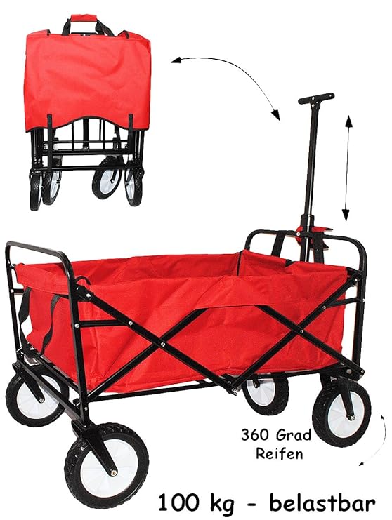 alles-meine.de GmbH Bollerwagen / Leiterwagen - 100 kg belastbar ! ___ faltbar & klappbar - ROT - incl. Tasche - wasserfest &