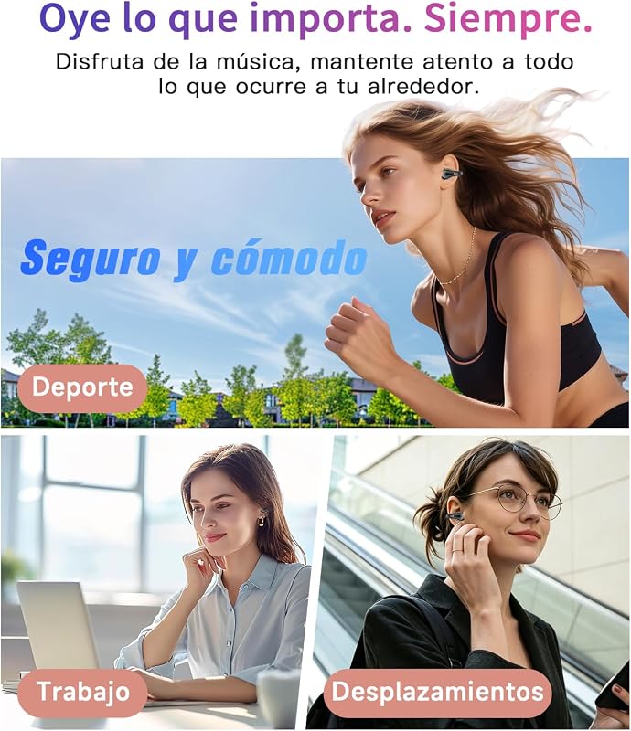 Auriculares Open Ear Bluetooth Deportivos, Clip Oreja, 80H, ENC, IPX7