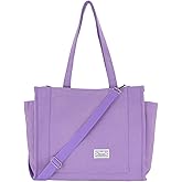 UERRUAM Tote Bag for Women with Compartments,Large Corduroy Tote for Work Travel College Book Bag Hard Bottom Crossbody Bag