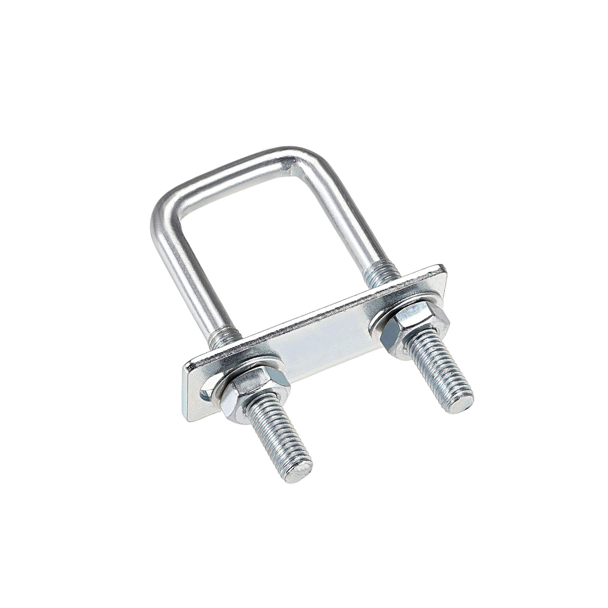 sourcing map Square U-Bolts 1"(25mm) Inner Width Carbon Steel M8 with Nuts, Frame Plate, Round Washers 4 Set